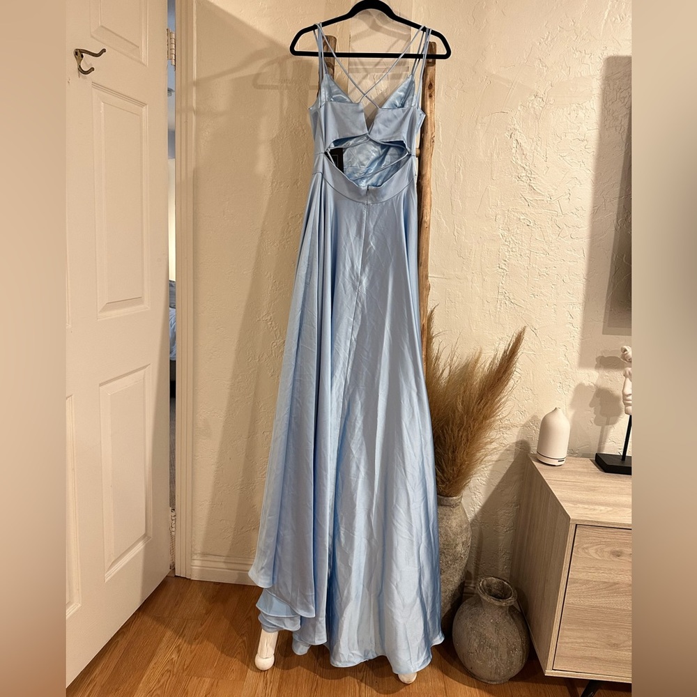 Mac Duggal Light Blue Satin Maxi Dress - Picture 4 of 10